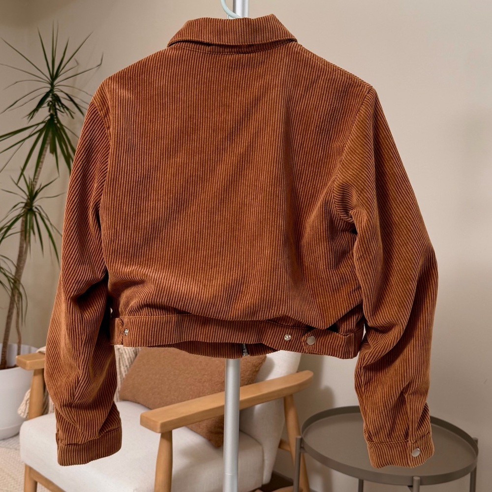 Women’s | Urban Outfitters Corduroy Zip Jacket Caramel Brown Cropped | Medium - Picture 2 of 8
